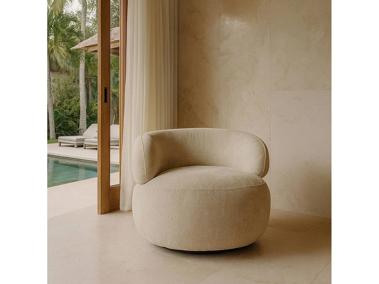 Now's Home - Fauteuil Pivotant En Velours Texturé Beige 82x85x72cm Glove