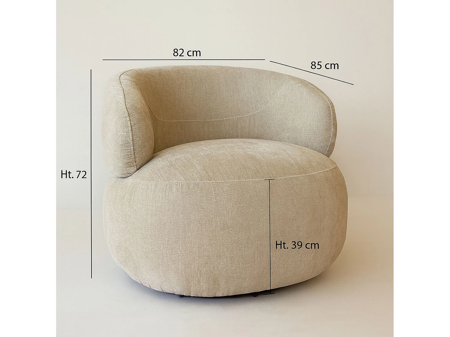 Now's Home - Fauteuil Pivotant En Velours Texturé Beige 82x85x72cm Glove