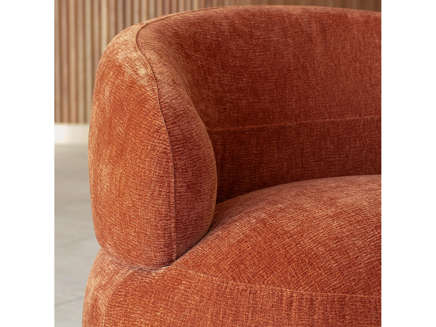 Now's Home - Fauteuil Pivotant En Velours Texturé Terracot Ta 82x85x72cm Glove