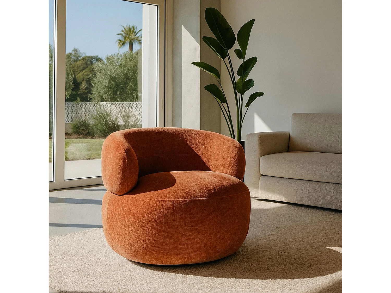 Now's Home - Fauteuil Pivotant En Velours Texturé Terracot Ta 82x85x72cm Glove