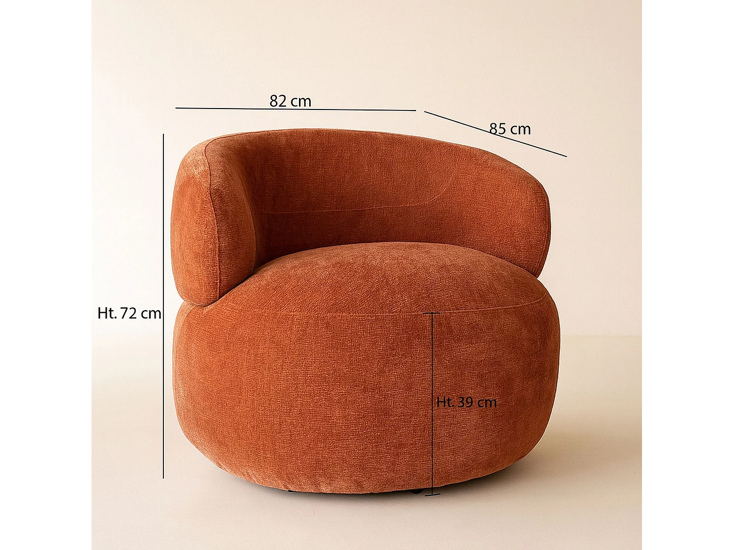 Now's Home - Fauteuil Pivotant En Velours Texturé Terracot Ta 82x85x72cm Glove