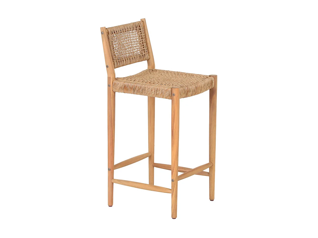 Nuri - Lot de 2 tabourets de bar intérieur/extérieur en bois d'acacia et résine tressée H66cm - Bois clair