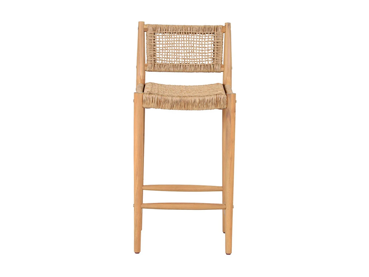 Nuri - Lot de 2 tabourets de bar intérieur/extérieur en bois d'acacia et résine tressée H66cm - Bois clair