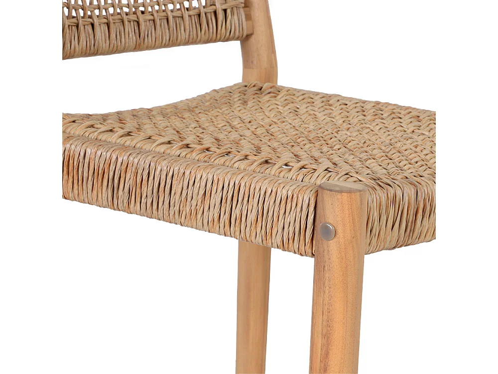 Nuri - Lot de 2 tabourets de bar intérieur/extérieur en bois d'acacia et résine tressée H66cm - Bois clair