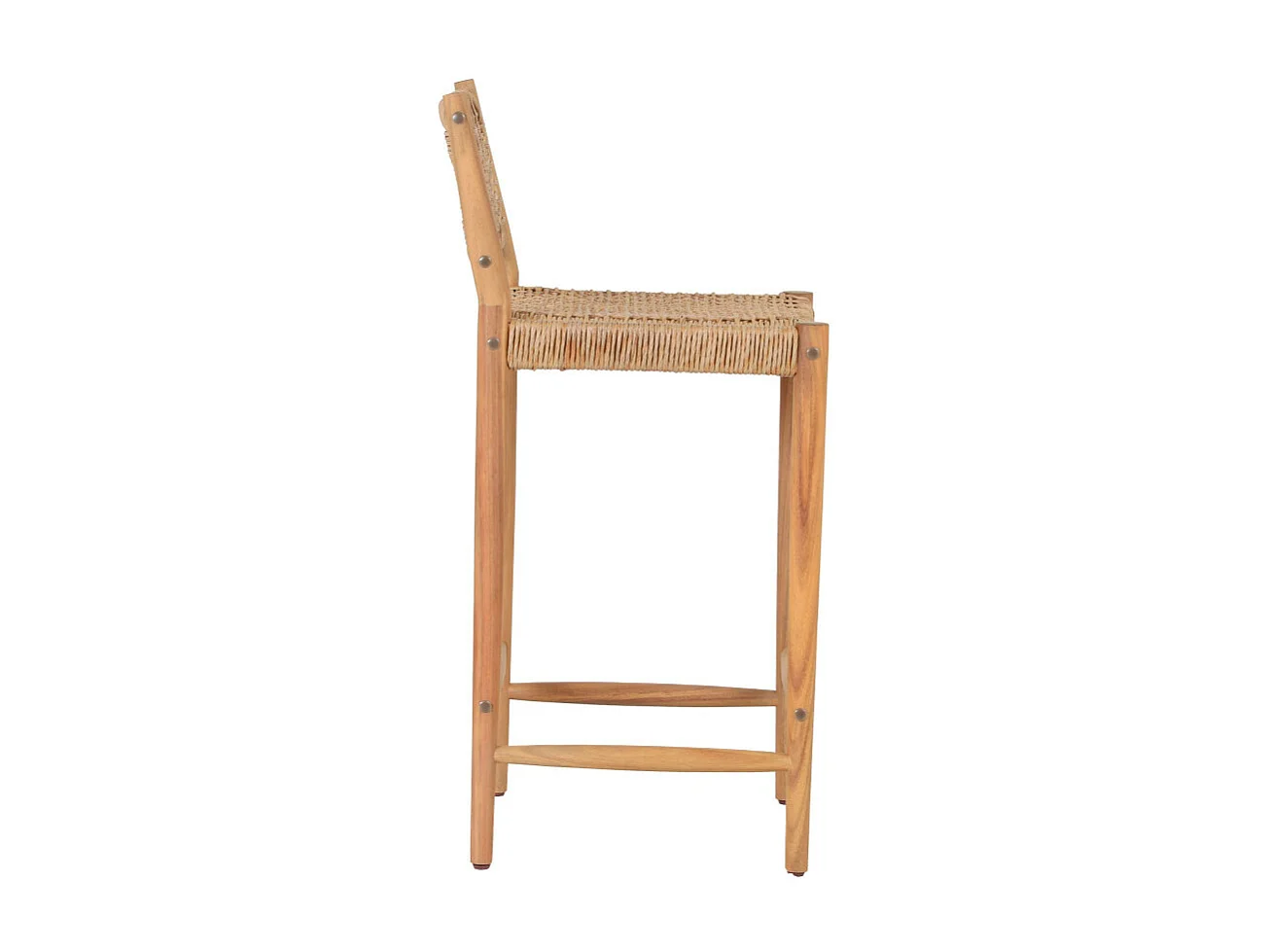 Nuri - Lot de 2 tabourets de bar intérieur/extérieur en bois d'acacia et résine tressée H66cm - Bois clair