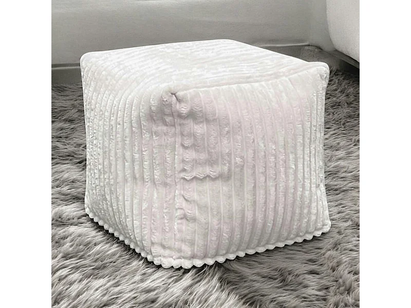 Pouf carré velours grosses côtes blanc VISBY