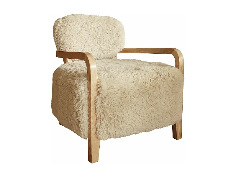 Now's Home - Fauteuil En Tissu Doux Effet Mouton Beige Pieds En Bois 71x79x77cm Yack