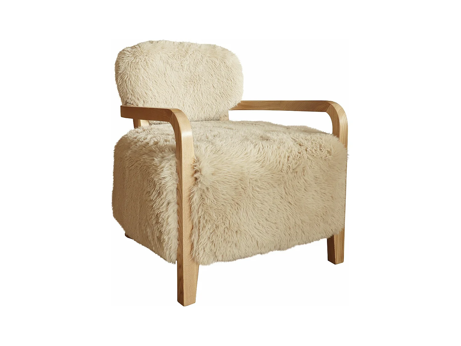 Now's Home - Fauteuil En Tissu Doux Effet Mouton Beige Pieds En Bois 71x79x77cm Yack