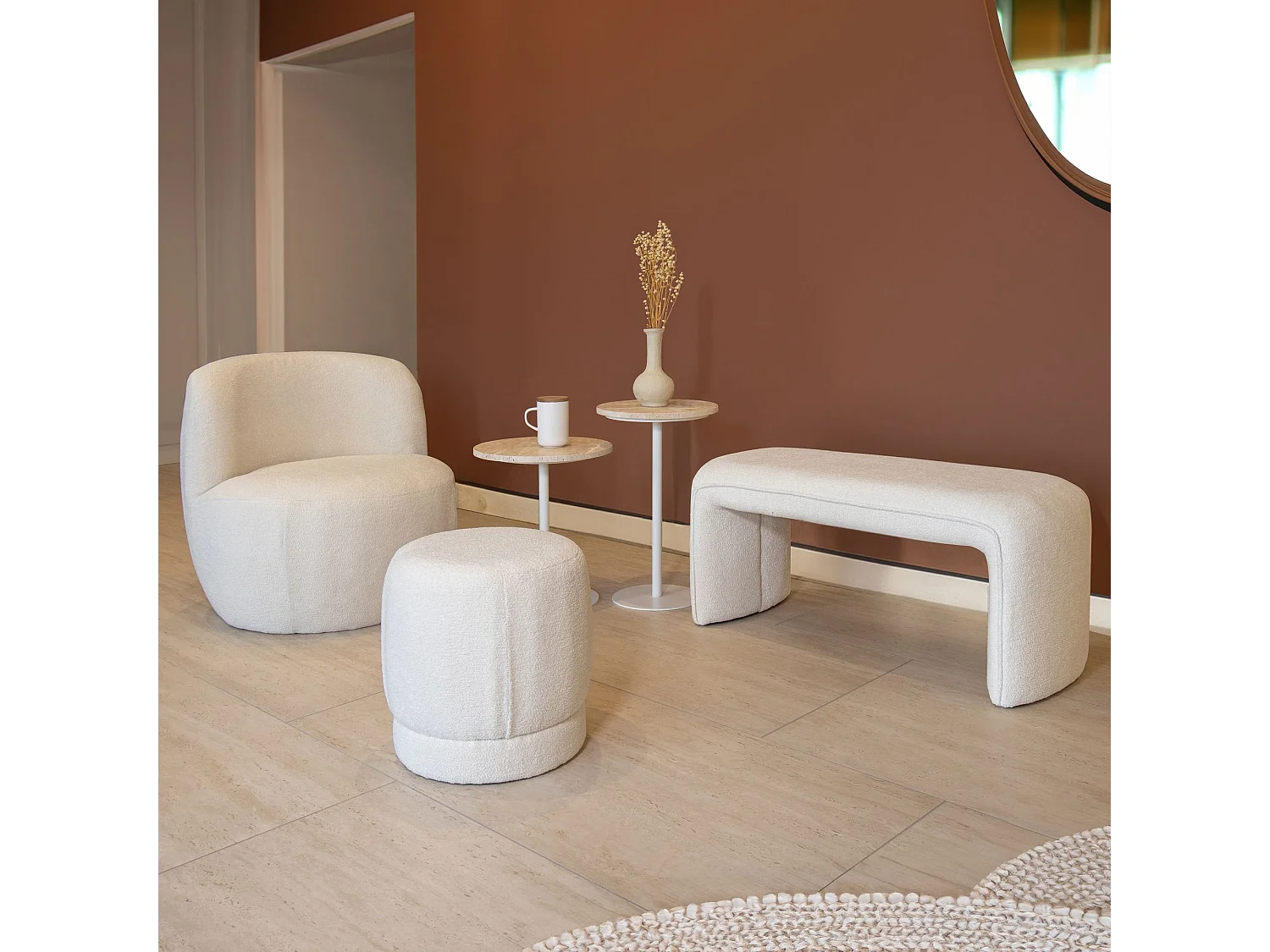 Now's Home - Fauteuil En Tissu Bouclette Ecru 74x73x72cm Malo