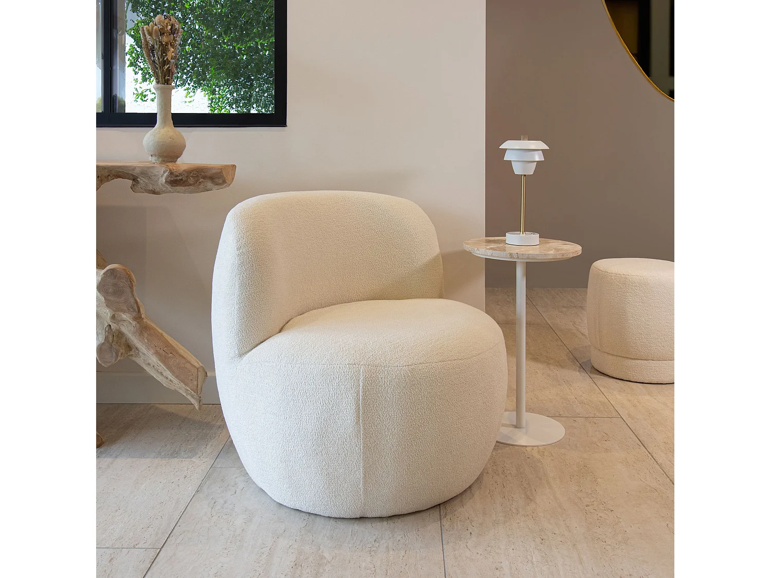 Now's Home - Fauteuil En Tissu Bouclette écru 74x73x72cm Malo