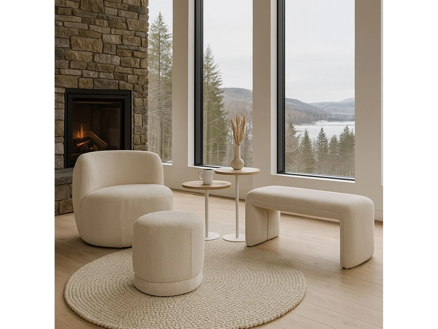 Now's Home - Fauteuil En Tissu Bouclette écru 74x73x72cm Malo