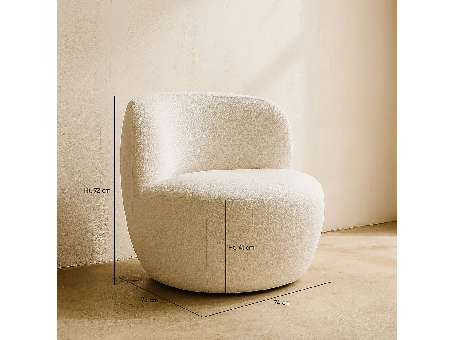 Now's Home - Fauteuil En Tissu Bouclette écru 74x73x72cm Malo