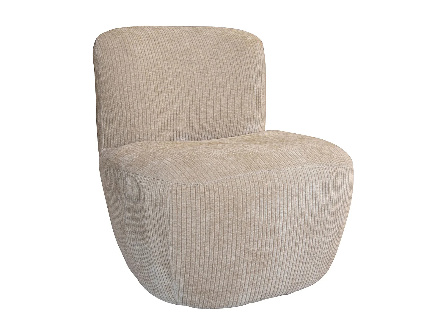 Now's Home - Fauteuil Tissu Velours Cotelé Beige Structure Bois 65x71x68cm Côme