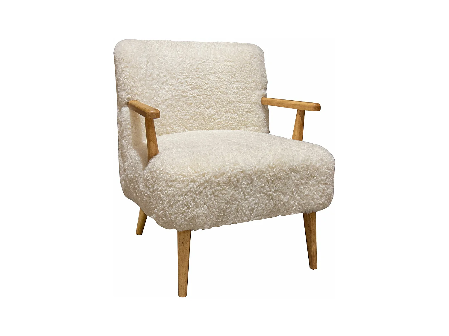 Now's Home - Fauteuil Effet Fourrure Ecru Structure En Bois 62x65.5x70.5cm Eliot