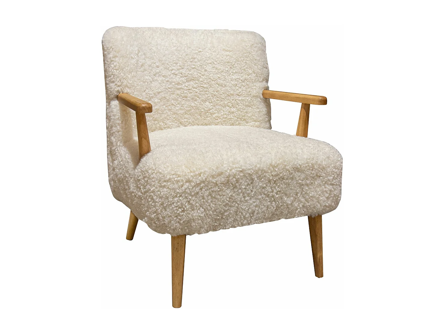 Now's Home - Fauteuil Effet Fourrure Ecru Structure En Bois 62x65.5x70.5cm Eliot