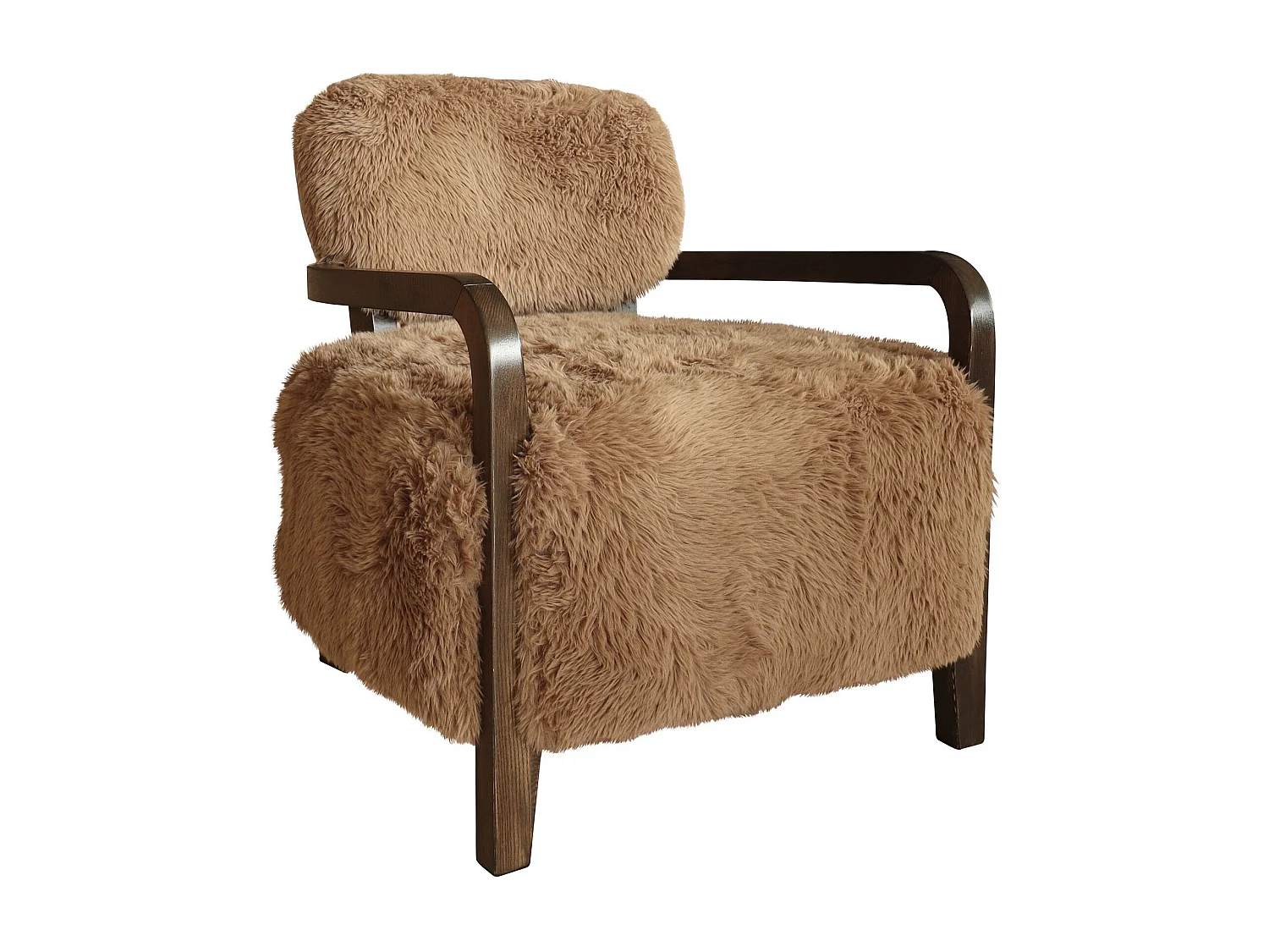Now's Home - Fauteuil En Tissu Doux Effet Mouton Cappuccino Pieds Bois 71x79x77 Yack