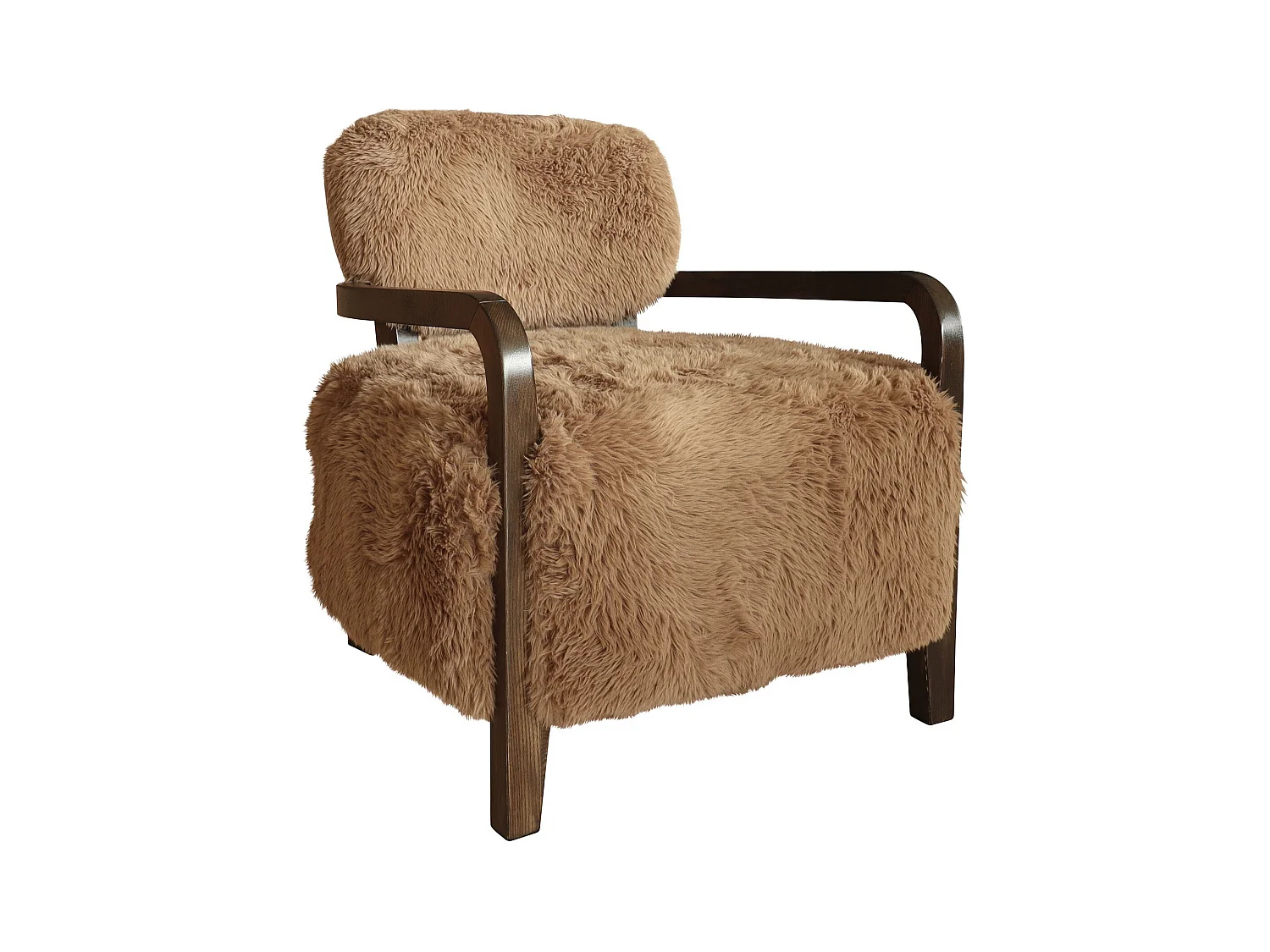 Now's Home - Fauteuil En Tissu Doux Effet Mouton Cappuccino Pieds Bois 71x79x77 Yack