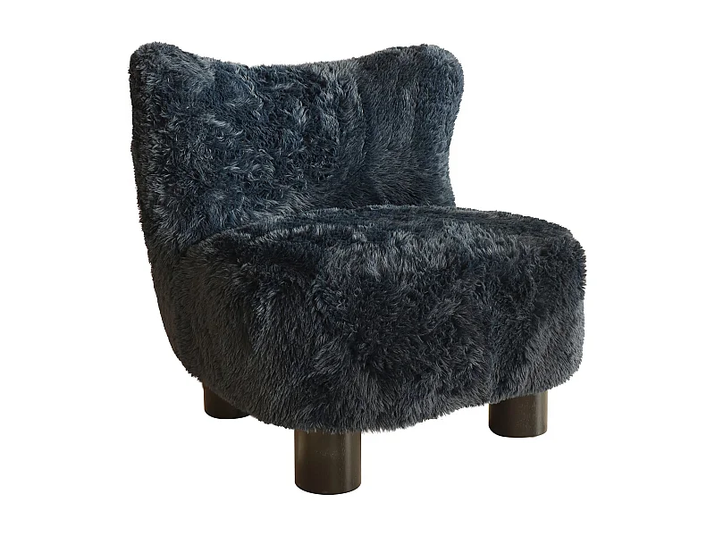 Now's Home - Fauteuil Effet Fourrure Bleu Avec Pieds En Bois Noir  76x81x77cm Artic