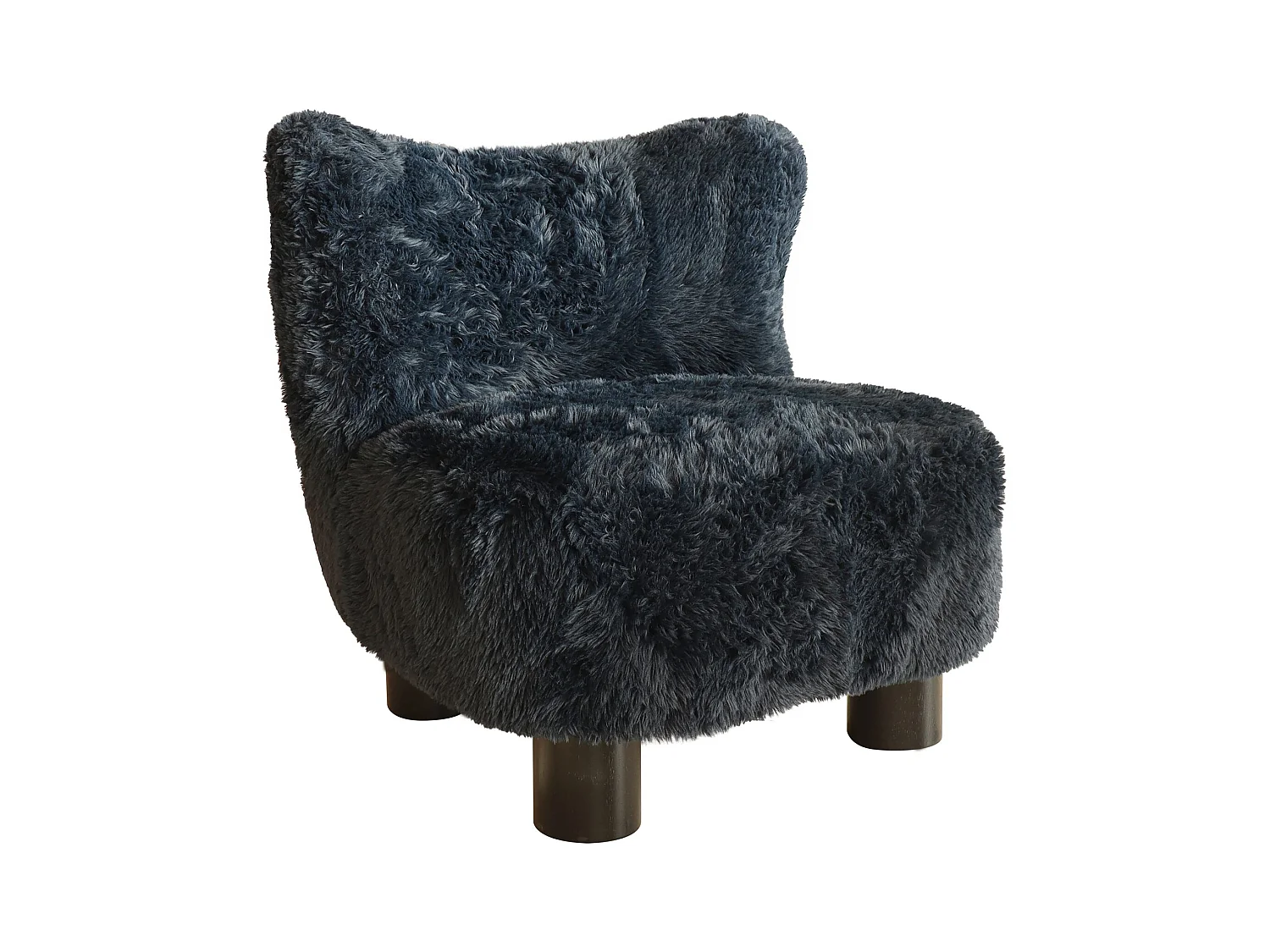 Now's Home - Fauteuil Effet Fourrure Bleu Avec Pieds En Bois Noir  76x81x77cm Artic