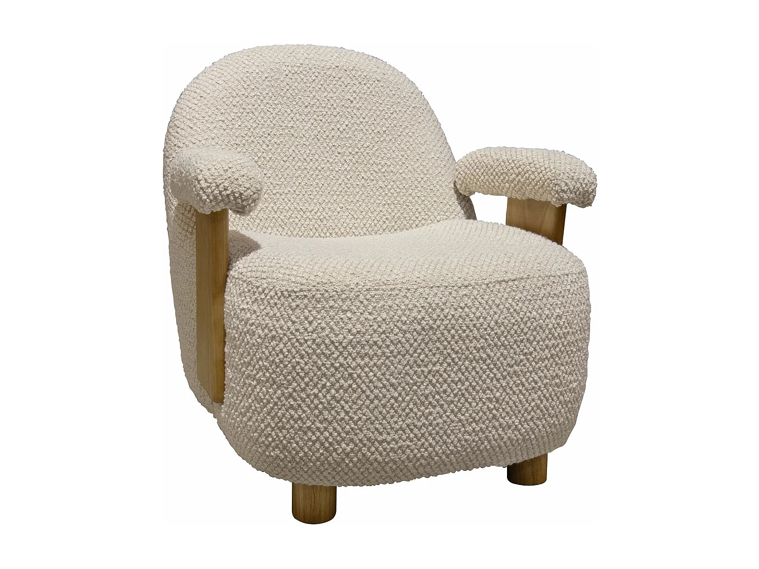 Now's Home - Fauteuil En Bouclette Beige  Structure En Bois 72x75x73.5cm Ulysse