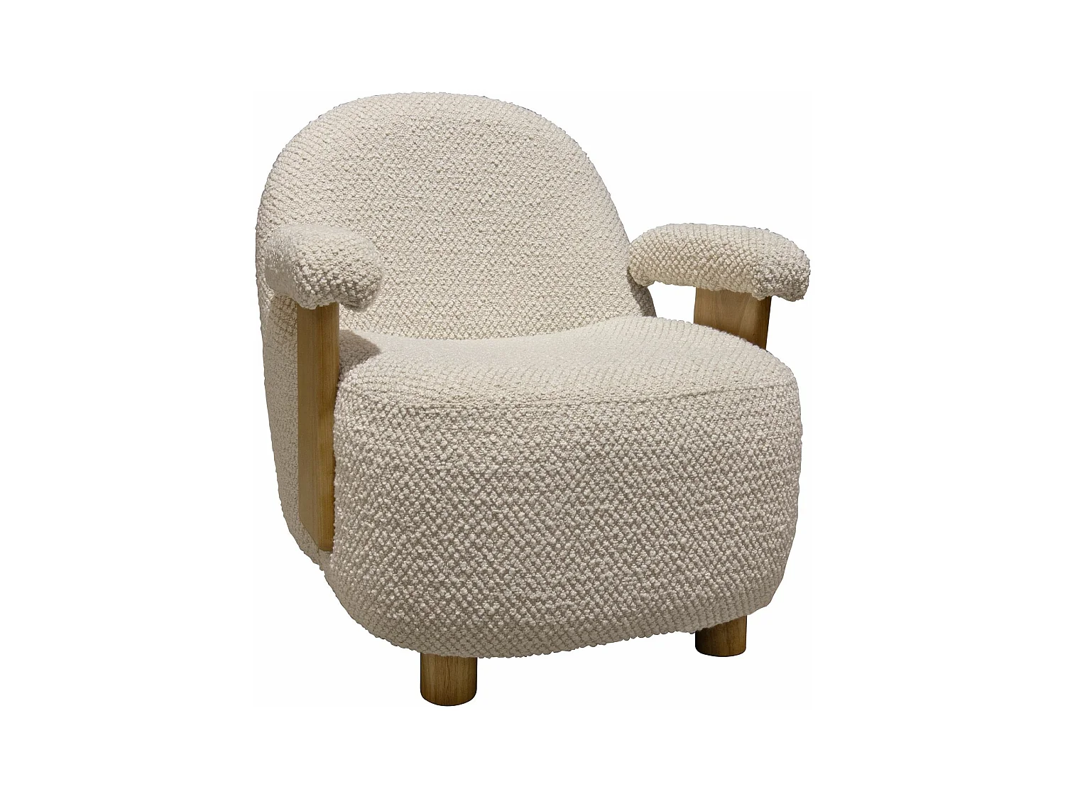 Now's Home - Fauteuil En Bouclette Beige  Structure En Bois 72x75x73.5cm Ulysse