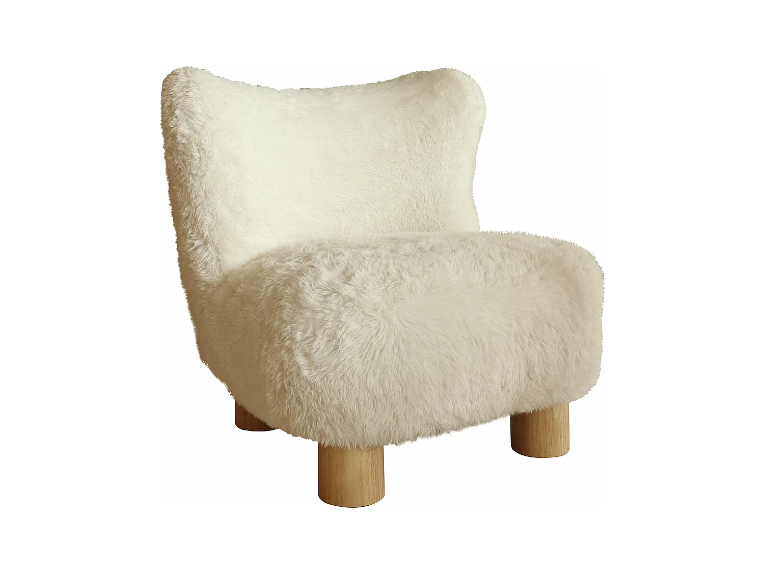 Now's Home - Fauteuil Effet Fourrure Blanc Avec Des Pieds En Bois 76x81x77cm Artic