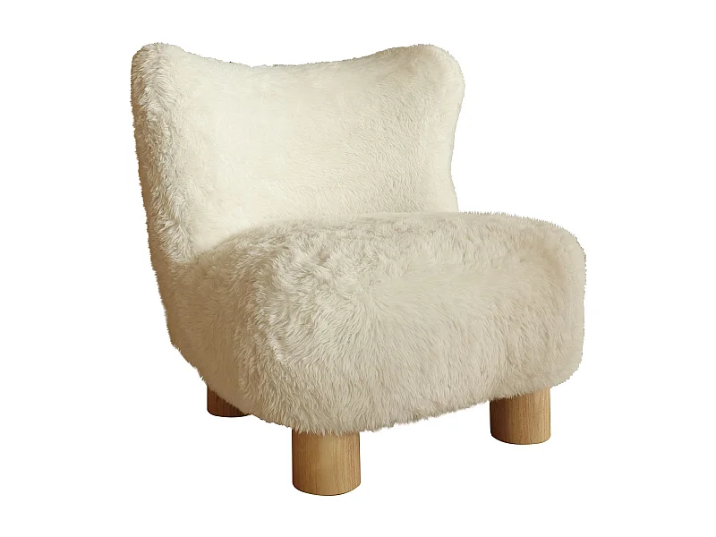 Now's Home - Fauteuil Effet Fourrure Blanc Avec Des Pieds En Bois 76x81x77cm Artic