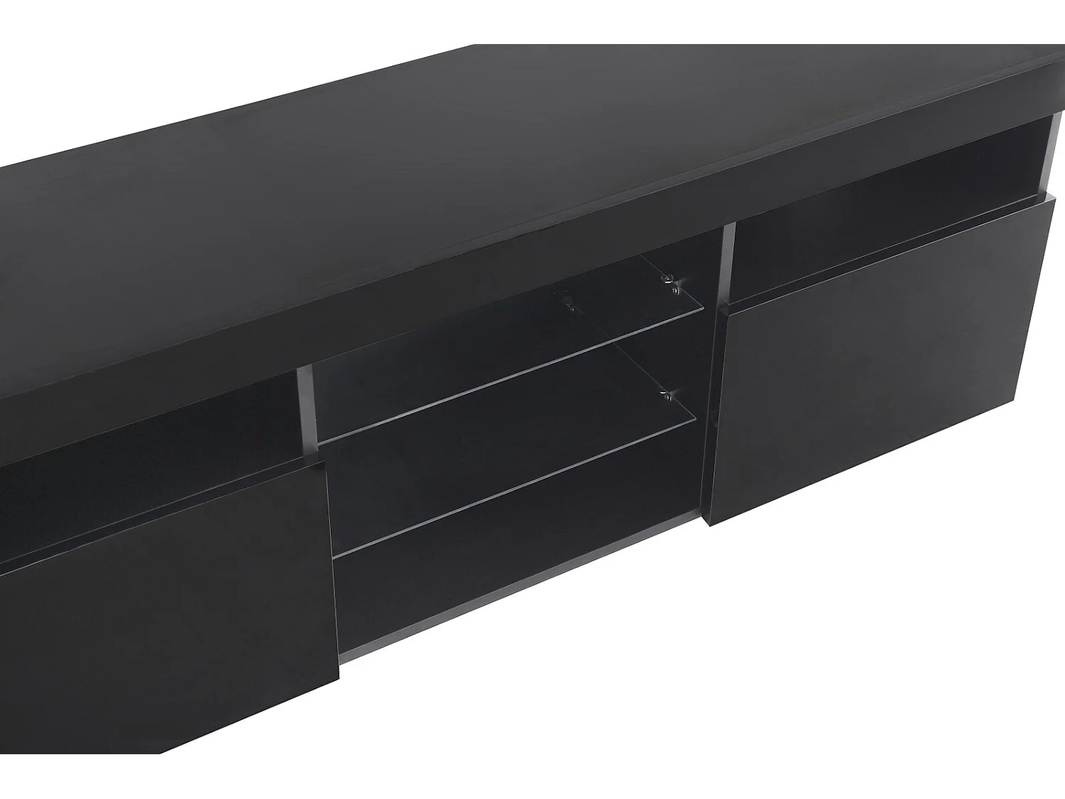 Meuble TV en MDF, avec LED 4 Modes 16 couleurs, 3 portes et 5 niche, Noir, 180x35x45cm