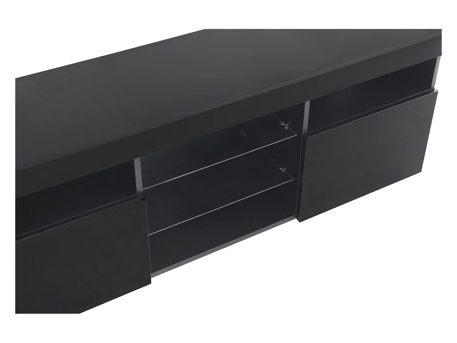 Meuble TV en MDF, avec LED 4 Modes 16 couleurs, 3 portes et 5 niche, Noir, 180x35x45cm