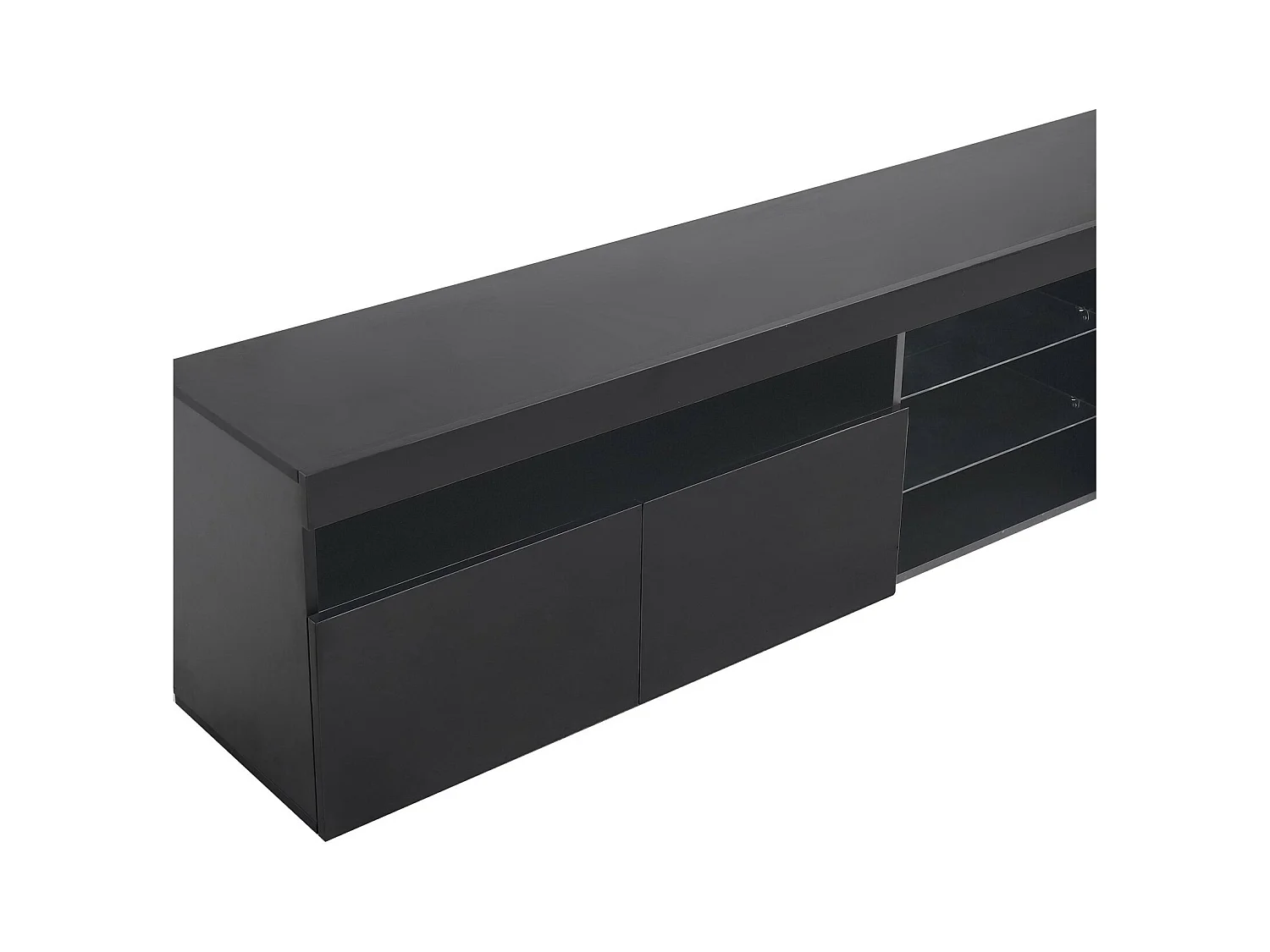 Meuble TV en MDF, avec LED 4 Modes 16 couleurs, 3 portes et 5 niche, Noir, 180x35x45cm