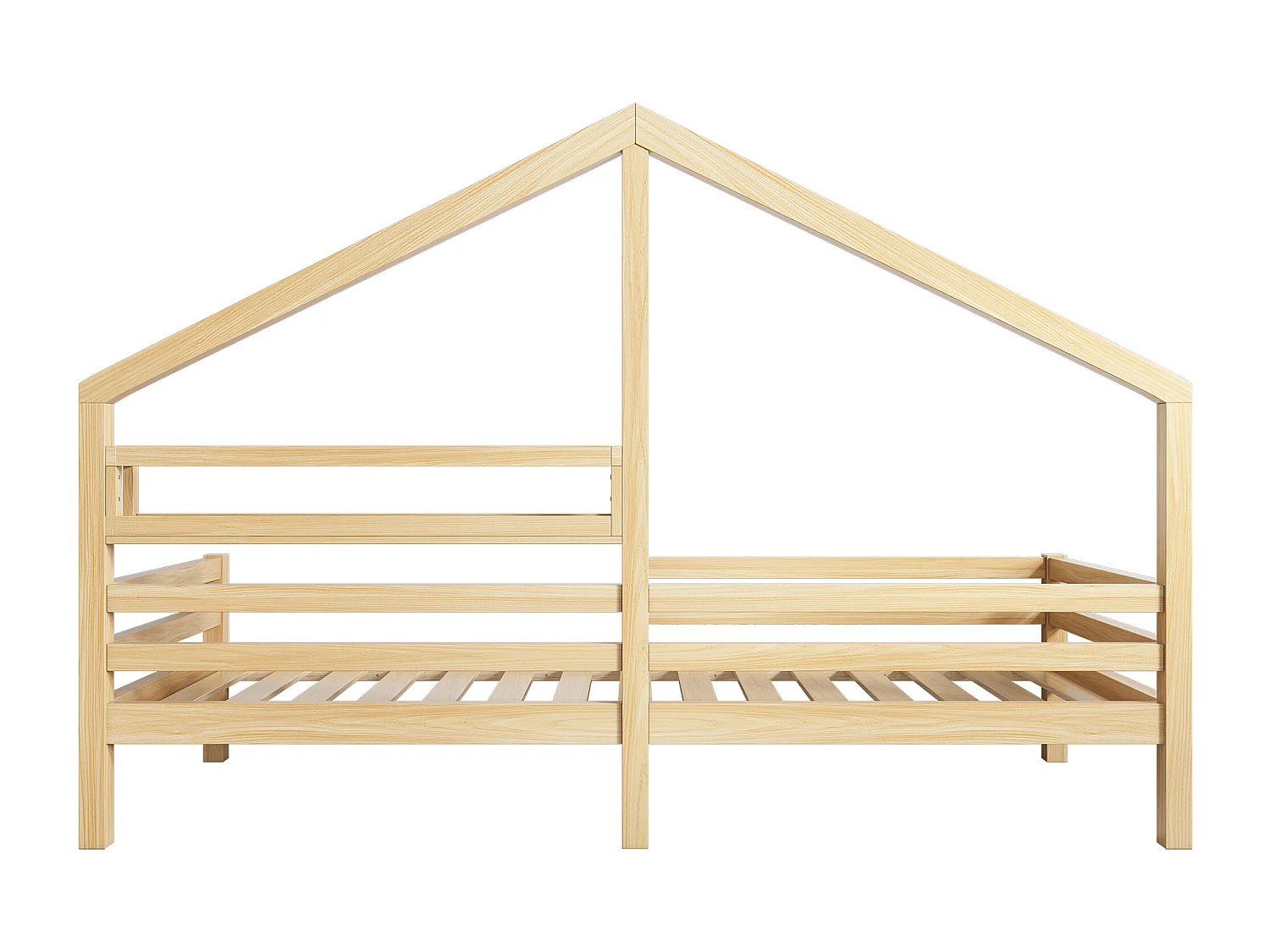 Lit Cabane Avec Étagère, Forme De Cheminée, En Pin, Naturel, 90x200cm