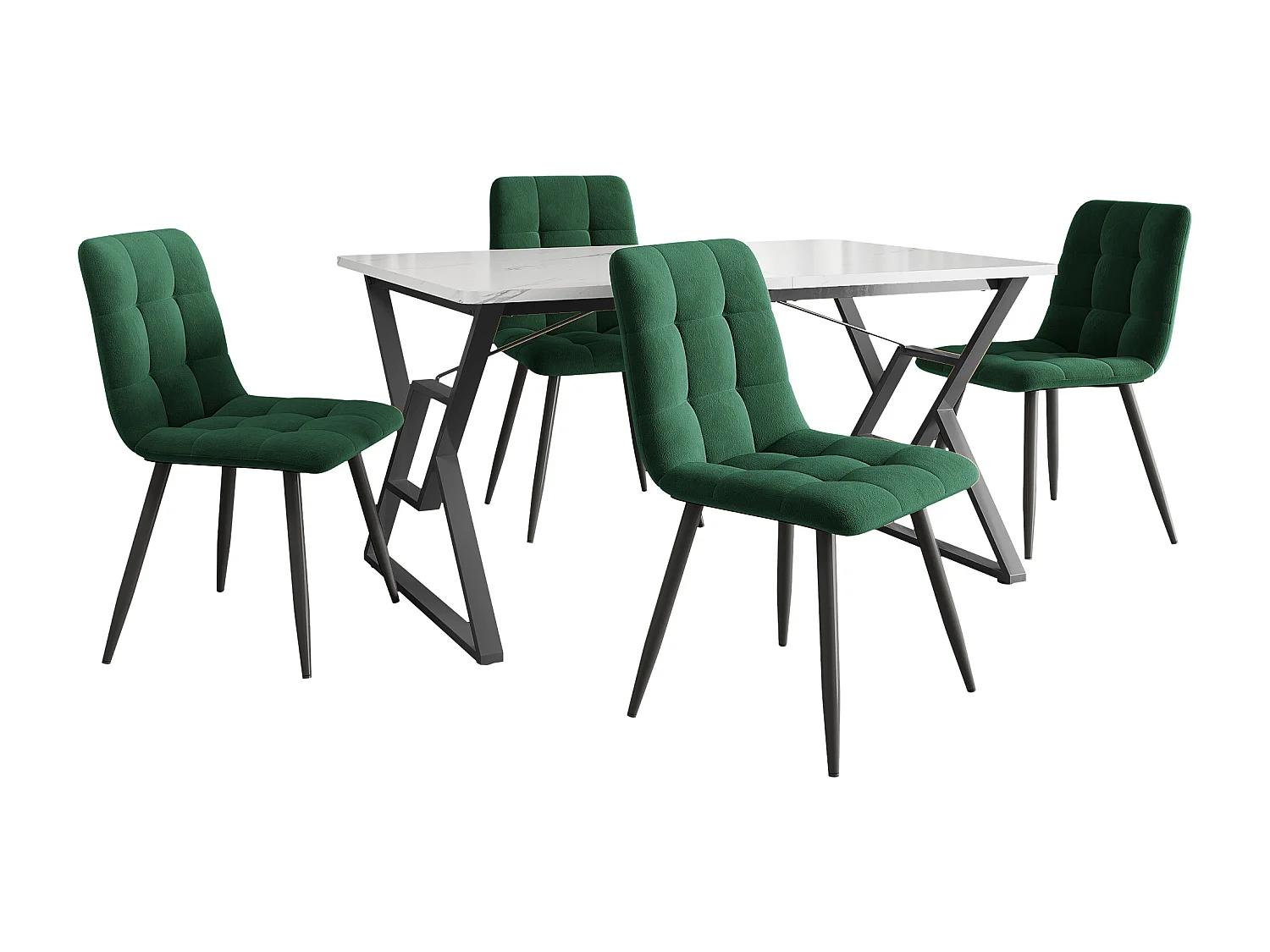 Groupe De Salle à Manger 5 Pièces, Table 119x70 Cm, 4 Chaises Cuir Pu, Pieds En Fer, Vert Foncé