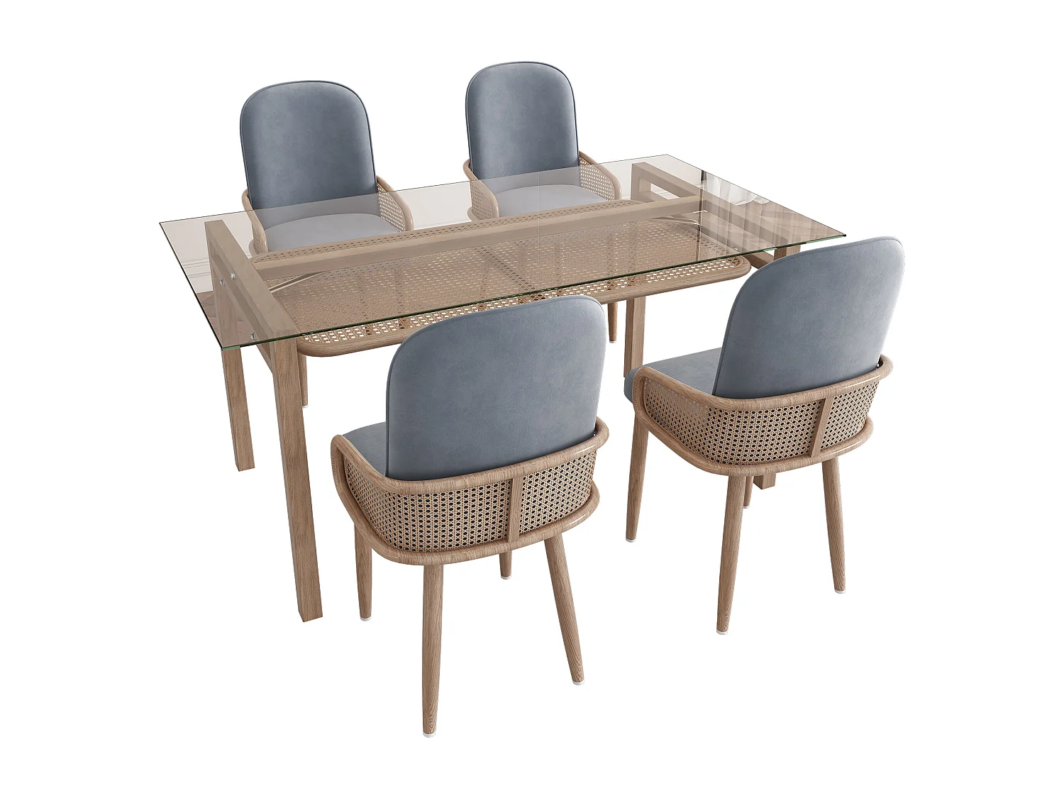 Tavolo da pranzo con contenitore e 4 sedie in velluto, grigio