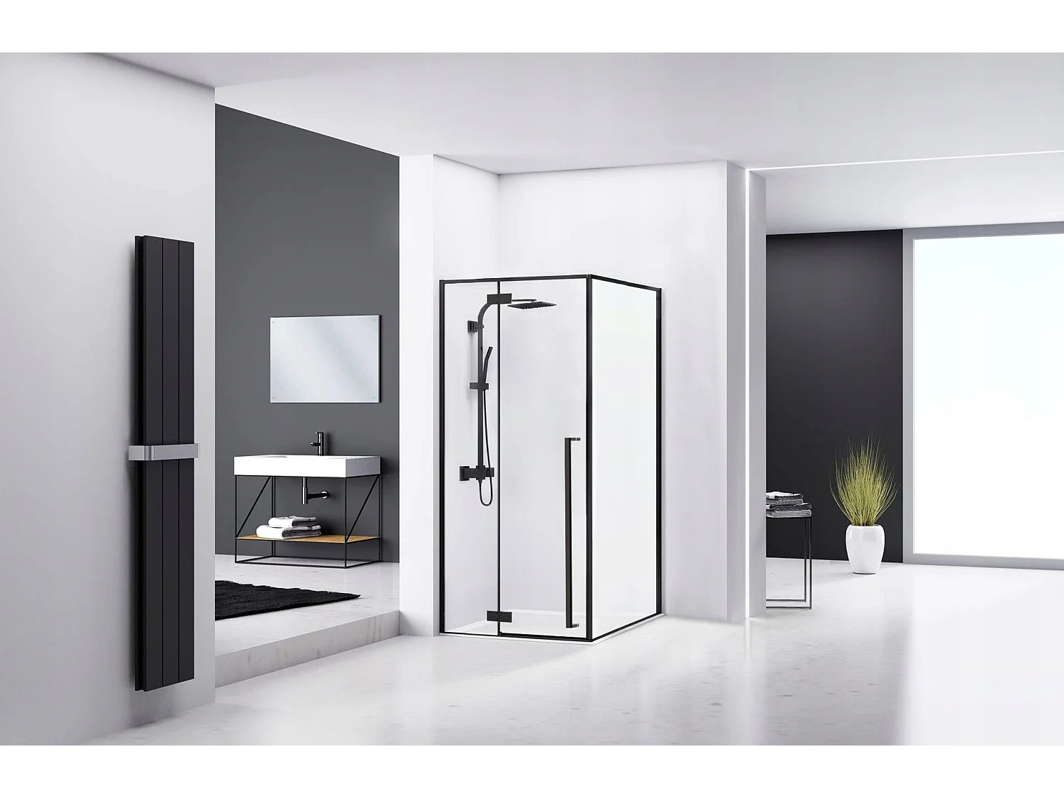 Cabine De Douche Rea Fargo 80X100 Black + Receveur De Douche Savoy White