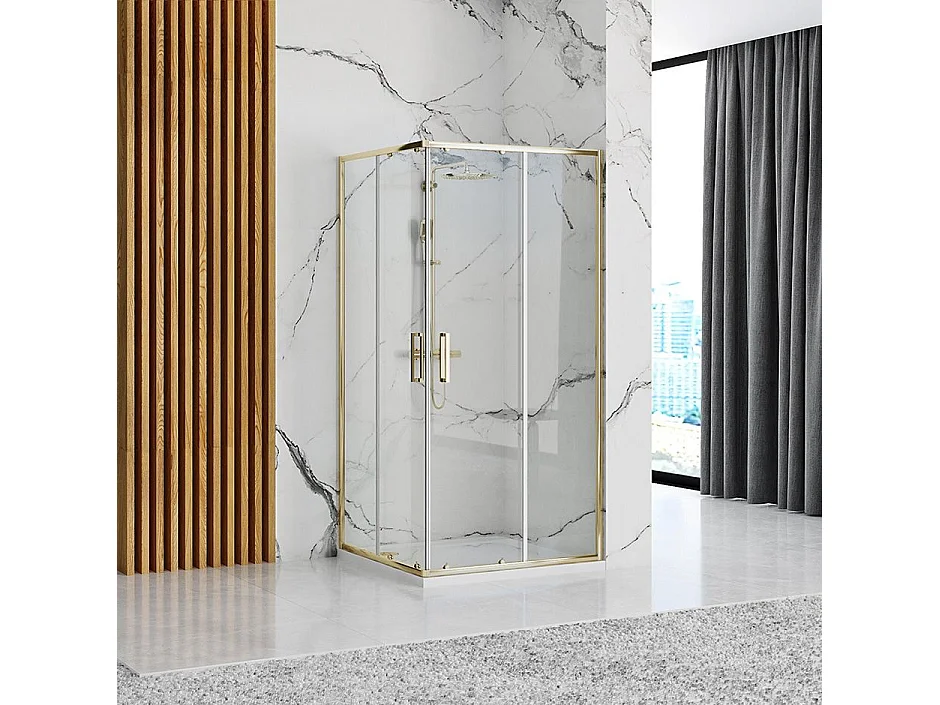 Cabine De Douche Rea Punto 80X100 Gold + Receveur De Douche Savoy White