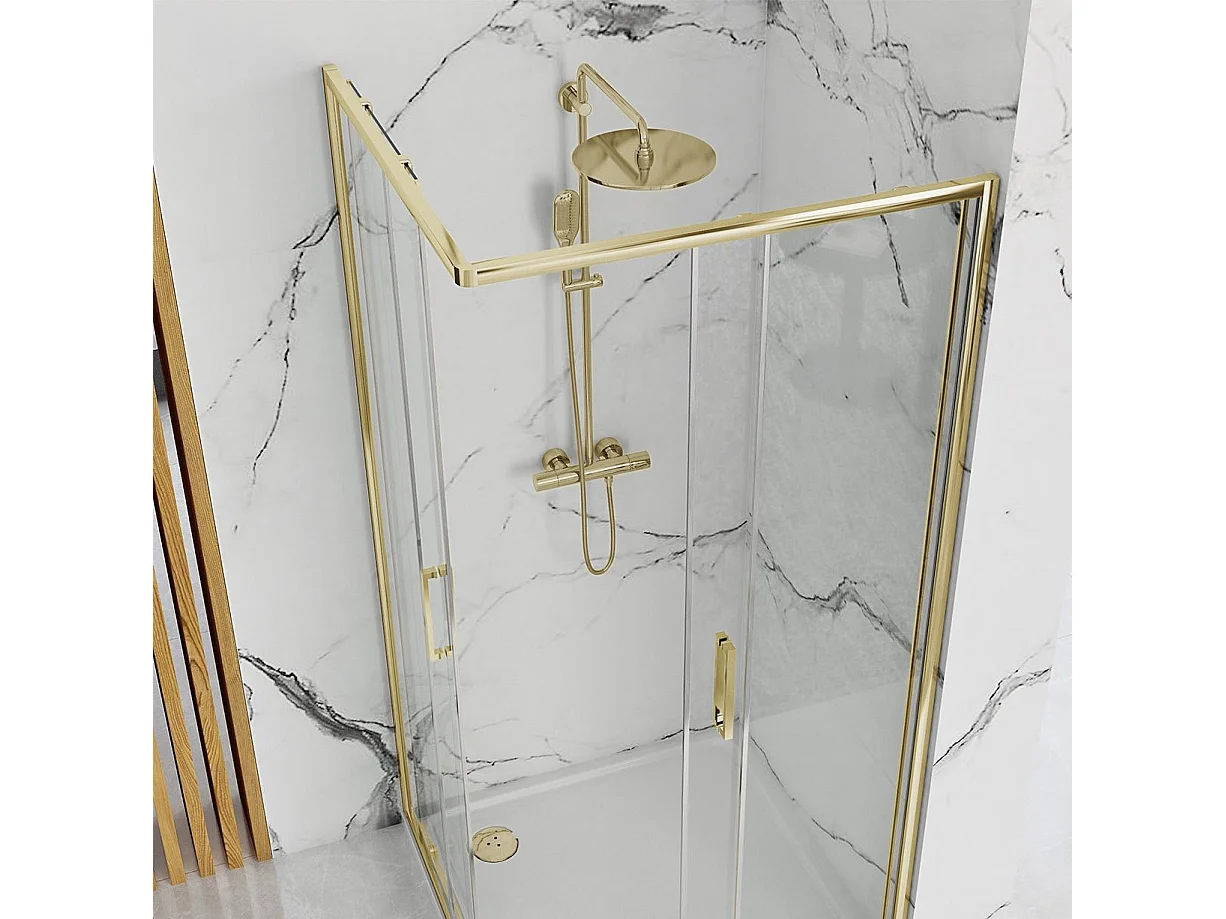 Cabine De Douche Rea Punto 80X100 Gold + Receveur De Douche Savoy White