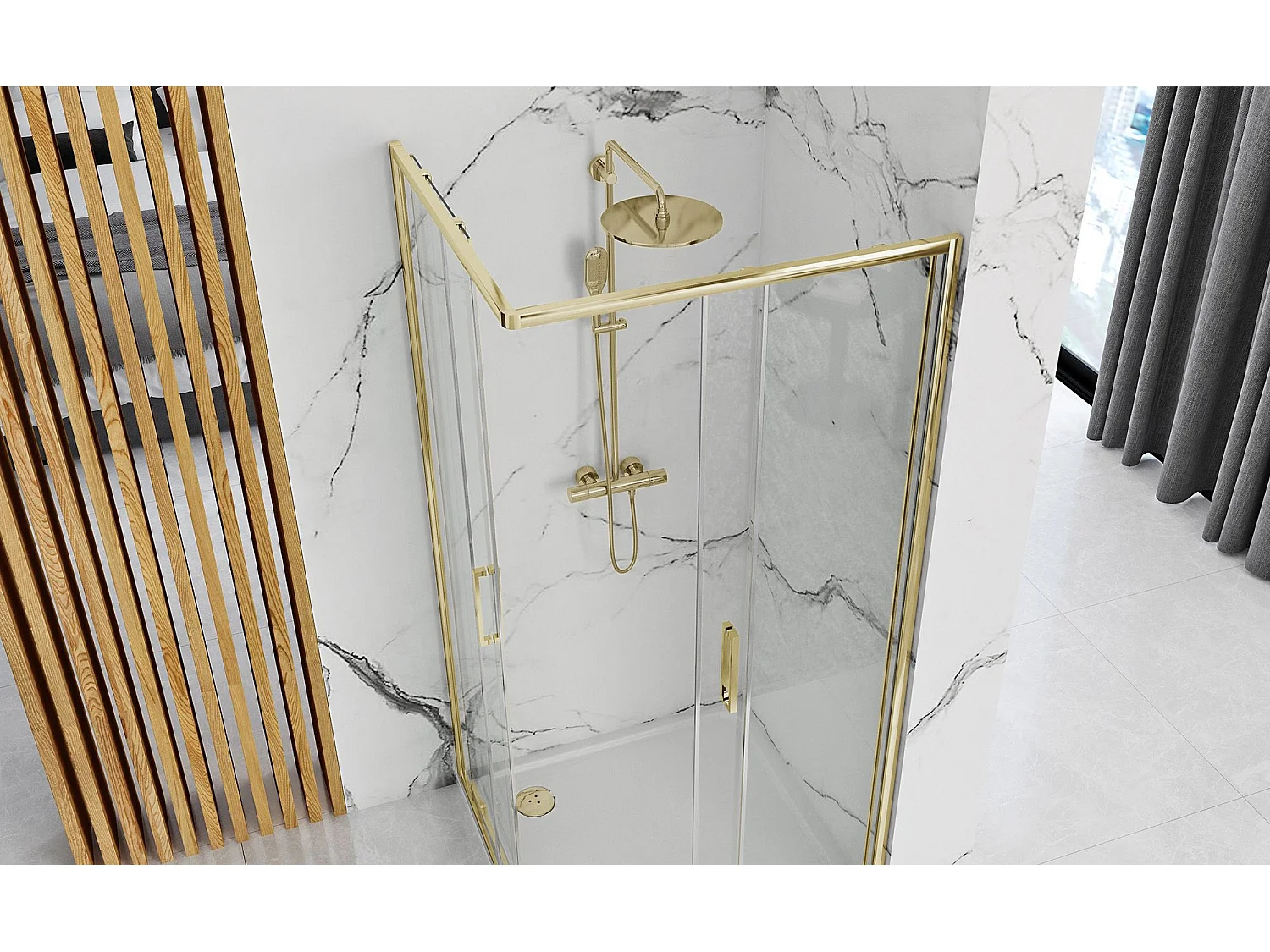 Cabine De Douche Rea Punto 80X100 Gold + Receveur De Douche Savoy White