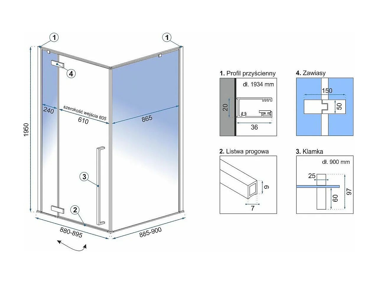 Cabine De Douche Rea Fargo 90X90 Gold