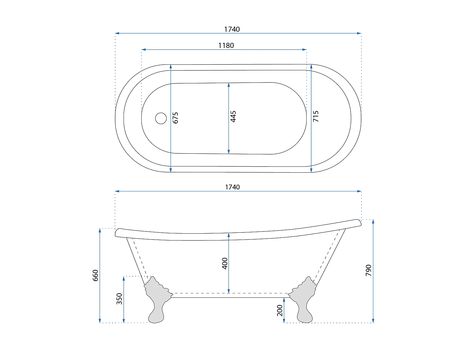 Vasca Bagno Da Terra Rea Sparta 175Cm White
