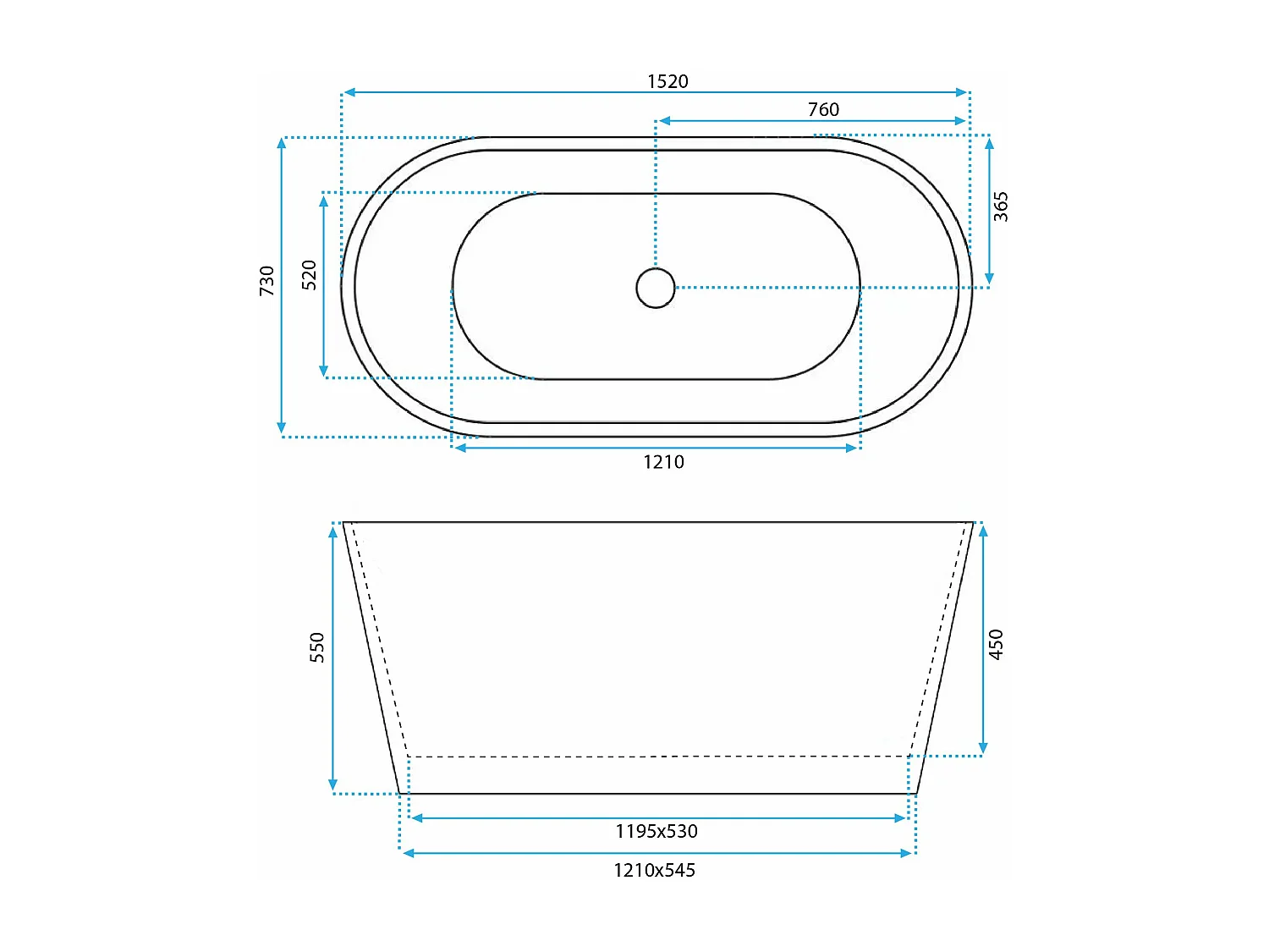 Freistehende Badewanne Rea Milano 150Cm White
