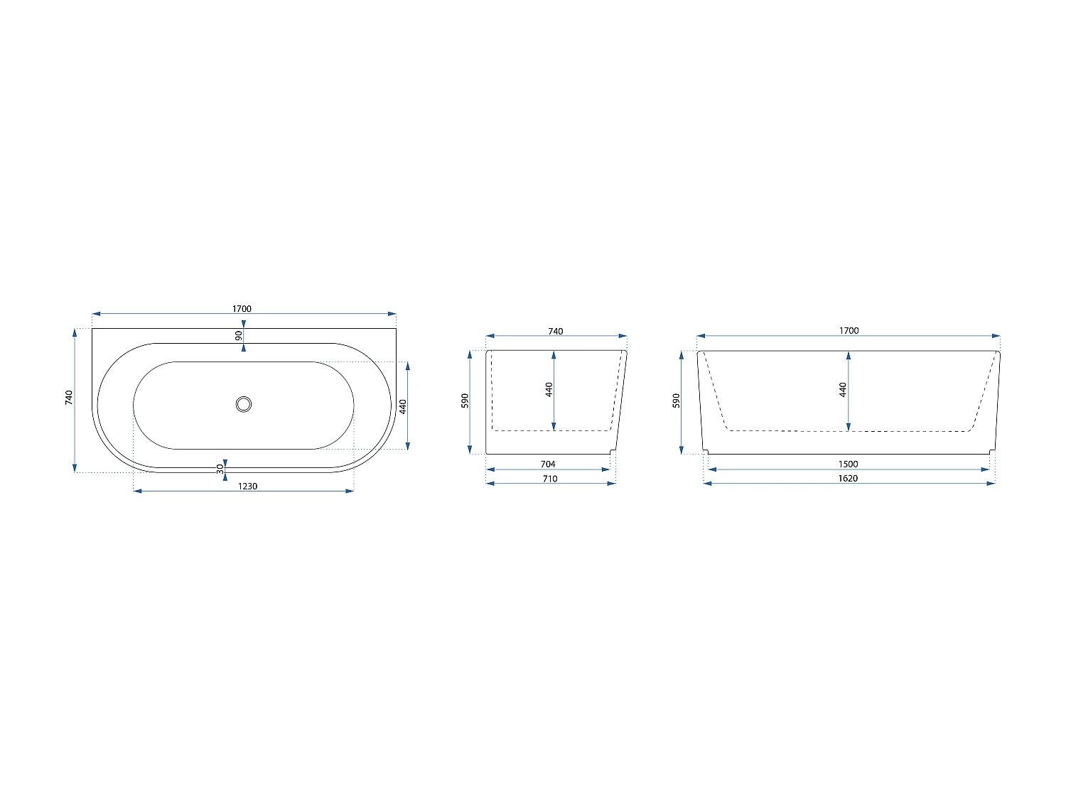Baignoire Acrylique Murale Rea Corso 170Cm White