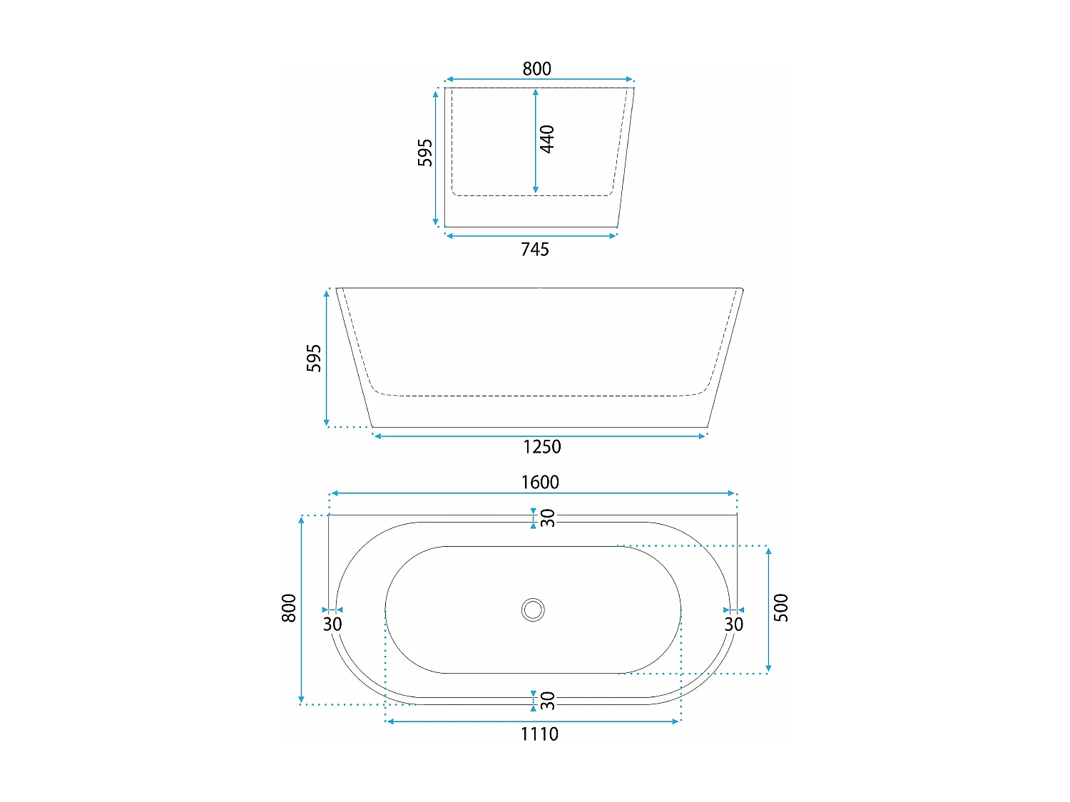 Baignoire Acrylique Murale Rea Capri 160Cm White