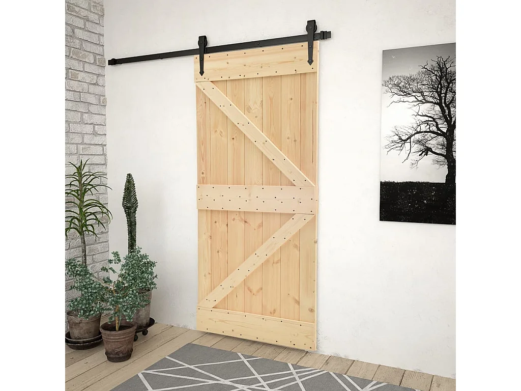 Porte Coulissante Pin Massif 80x210cm avec Kit de Quincaillerie