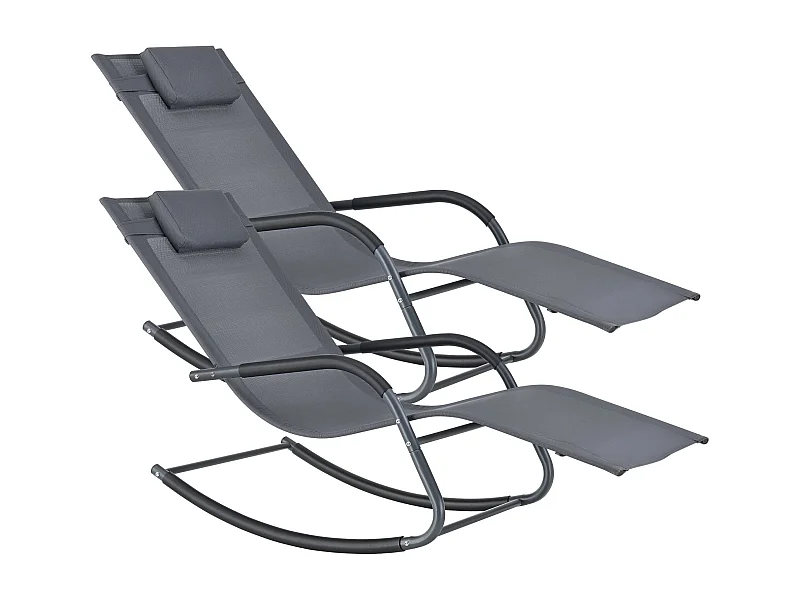 Conjunto de 2 espreguiçadeiras de balanço em aço têxtil cinza escuro 03_0006426