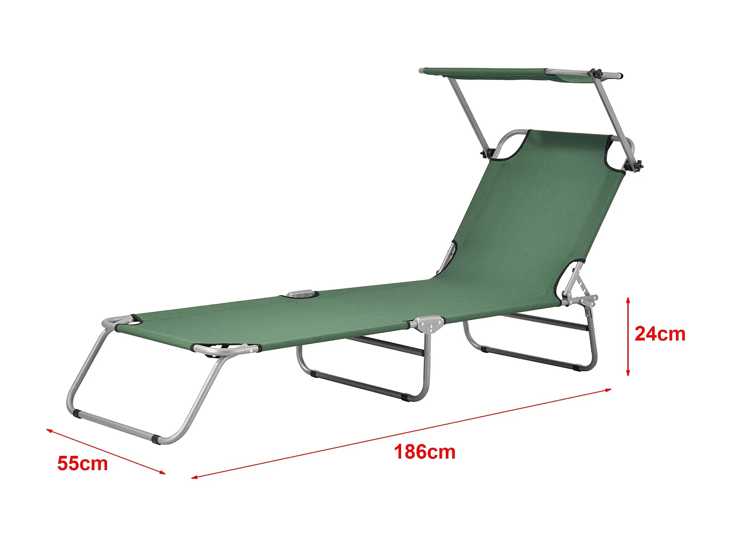 Conjunto de 2 espreguiçadeiras com guarda-sol em aço poliéster prateado verde escuro 03_0006429