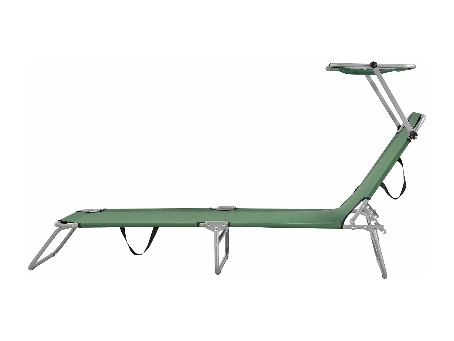 Conjunto de 2 espreguiçadeiras com guarda-sol em aço poliéster prateado verde escuro 03_0006429