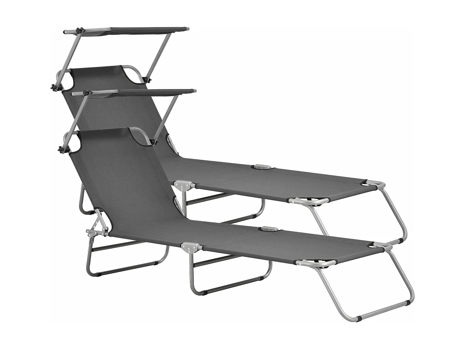Juego de 2 tumbonas con sombrilla de acero poliéster plateado gris oscuro 03_0006428