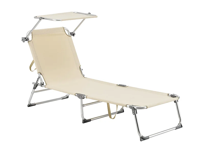 Tumbona con sombrilla de aluminio y poliéster plata mate beige 03_0006412