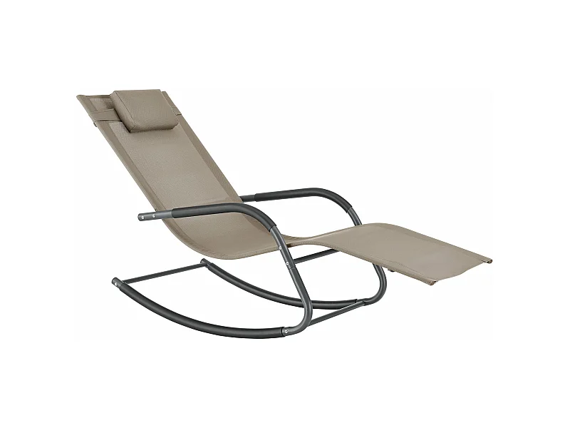 Lettino prendisole a dondolo in acciaio tessile 147 x 63 x 89 cm beige 03_0006402