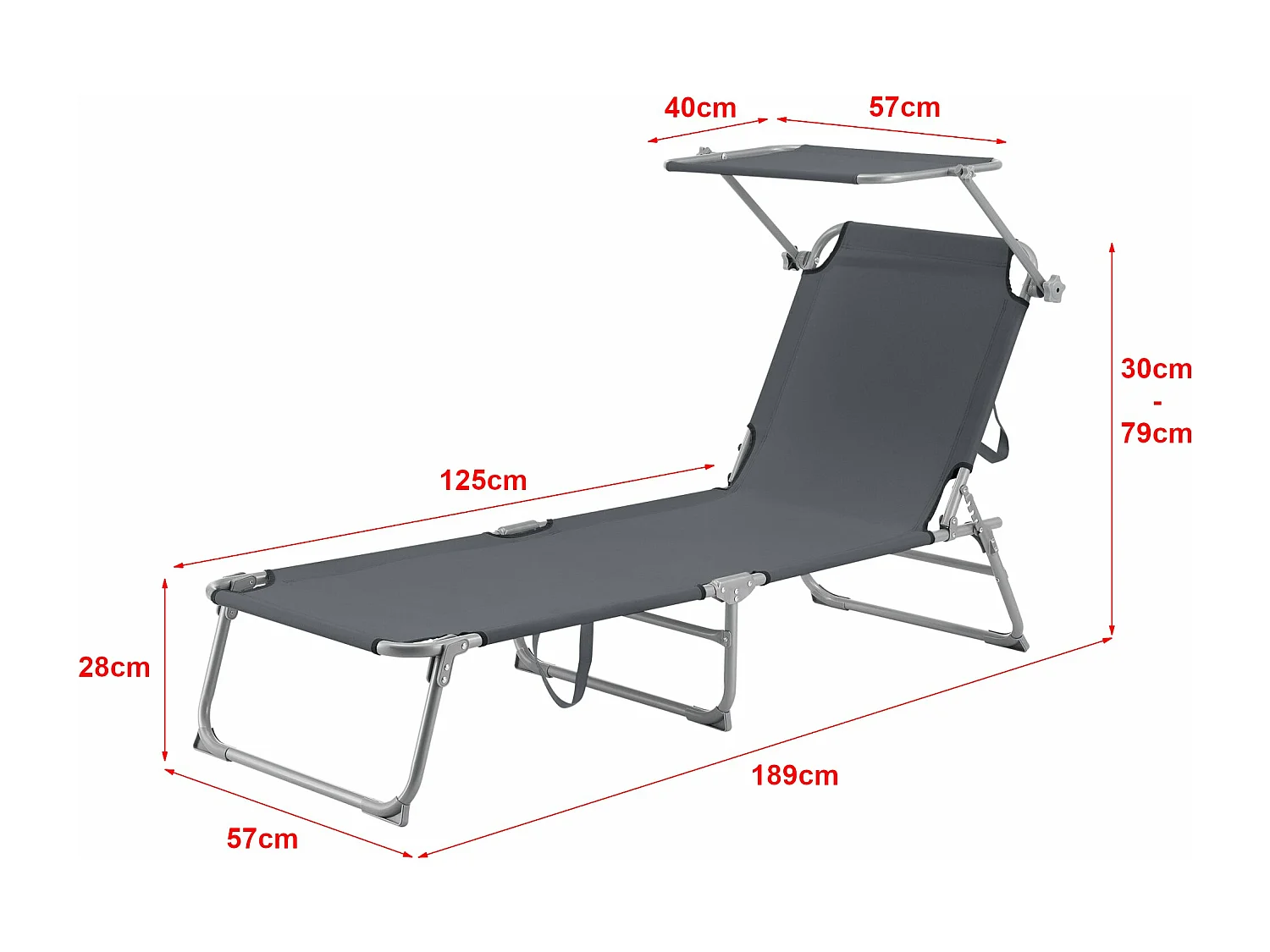 Transat bain de soleil argenté 189 x 57 x 28 cm 03_0006411